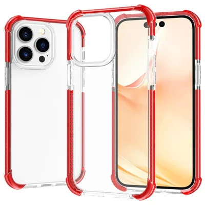 For iPhone 14 Pro Max Case Four Corners Anti Drop Clear TPU + TPE + PC Phone Cover - Transparent Red