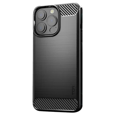 MOFI for iPhone 14 Pro 6.1 inch Anti-fingerprint Soft TPU Back Cover Brushed Surface Anti-oil Carbon Fiber Phone Case - Black