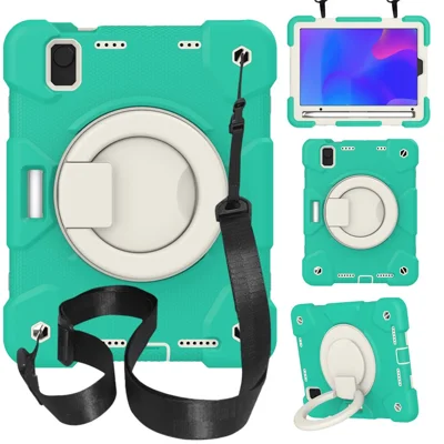 For iPad mini (2024) / mini (2021) Case Hard PC + Soft Silicone Shockproof Kickstand Cover with Pencil Holder and Shoulder Strap - Mint Green