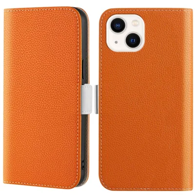 For iPhone 14 6.1 inch Litchi Texture Full Body Protection Candy Color Leather Magnetic Stand Cover Case with Wallet - Orange