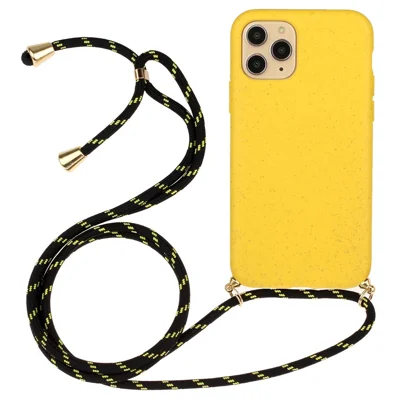 Противоцарапинный защитный чехол для iPhone 14 Pro 6.1 дюйма, чехол из пшеничной соломы + TPU с регулируемым шнурком - желтый