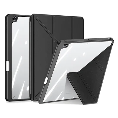 DUX DUCIS Magi Protective Case for iPad 10.2 (2019) / (2020) / (2021) V-fold Stand Anti-scratch Leather+PC+TPU Tablet Cover Support Auto Wake / Sleep - Black