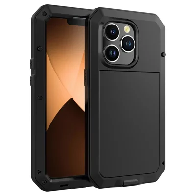 All-round Protection Phone Case for iPhone 14 Pro 6.1 inch, Drop-proof Shockproof Back Cover with Tempered Glass Screen Protector - Black