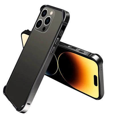 For iPhone 14 Pro Scratch-proof Phone Case Soft TPU Metal Frame Detachable Case Ultra Slim Protective Cover - Black