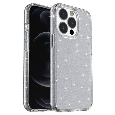 Pour iPhone 15 Pro Étui antichoc en paillettes scintillantes Boîtier en PC dur + Housse en TPU souple - Gris