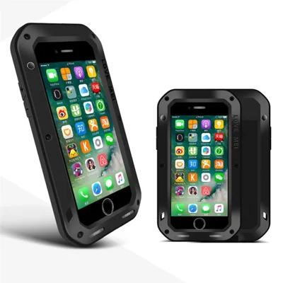 LOVE MEI Metal + Silicone Shockproof Snowproof Dirtproof Protective Case with Temepered Glass Film for iPhone 8 Plus / 7 Plus - Black