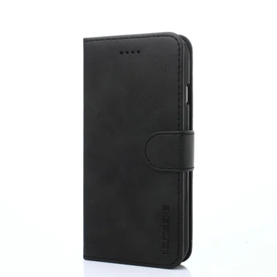 LC.IMEEKE Magnetic Clasp Closure PU Leather Case Folio Stand Flip Wallet Cover for iPhone SE (2020)/SE (2022)/8/7 4.7 inch - Black