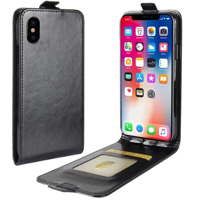Crazy Horse Textura Vertical Flip Capa De Couro Para Iphone X / XS 5,8 Polegadas - Preto