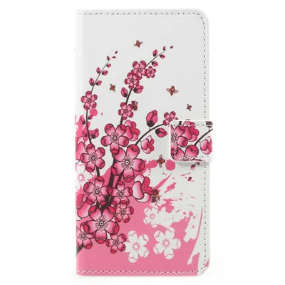 Patroonprint PU Leren Magnetische Wallet Beschermhoes met Standaard voor Samsung Galaxy A8 (2018) - Perzikbloesem