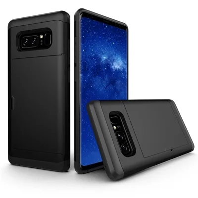 Hidden Card Holder PC + TPU Hybrid Mobile Case for Samsung Galaxy Note 8 N950 - Black