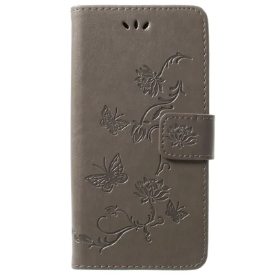 Imprint Butterfly Flowers Magnetic Wallet Leather Stand Case for Samsung Galaxy S9 G960 - Grey