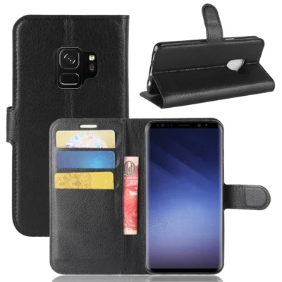 For Samsung Galaxy S9 G960 Litchi Skin PU Leather Wallet Stand Mobile Phone Cover - Black