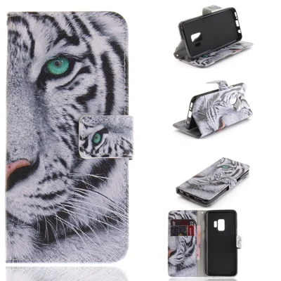 Patterned PU Leather Wallet Stand Protective Mobile Phone Shell for Samsung Galaxy S9 G960 - Tiger