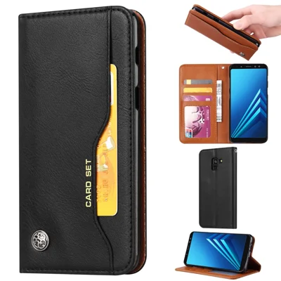 PU Leather Wallet Stand Beschermhoes voor Samsung Galaxy A8 (2018) - Zwart