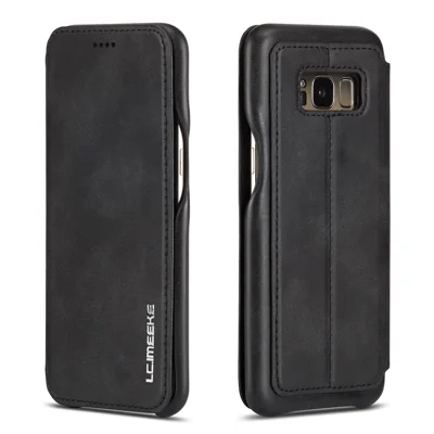 LC.IMEEKE Retro Style Leather Card Holder Case Phone Shell for Samsung Galaxy S8 SM-G950 - Black