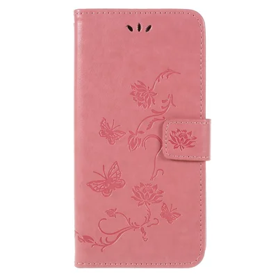 Imprint Butterfly Flowers Magnetic Wallet Leather Stand Case Shell for Samsung Galaxy A6 (2018) - Pink