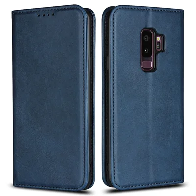 Auto-absorbed Leather Wallet Stand Phone Shell for Samsung Galaxy S9+ G965 - Blue