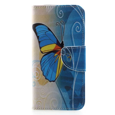 Pattern Printing Cross Texture Leather Wallet Cover for Samsung Galaxy A6 (2018) - Blue Butterfly