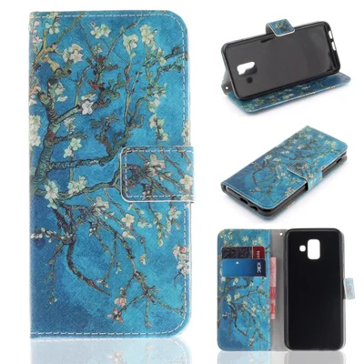 Printing Pattern Leather Wallet Shell Case for Samsung Galaxy A6 (2018) - Almond Tree in Blossom