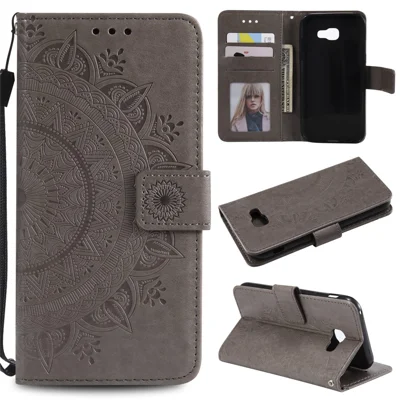 Gedrukte Mandala Patroon Portemonnee Lederen Mobiele Hoes voor Samsung Galaxy A5 (2017) A520 - Grijs