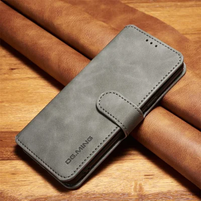 DG.MING Retro Style Wallet Leather Stand Case for Samsung Galaxy S9 SM-G960 - Grey
