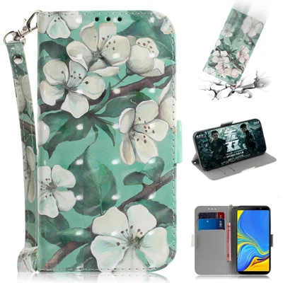 Pattern Printing Leather Case with [Wallet Stand] for Samsung Galaxy A7 (2018) - Pretty Flowers