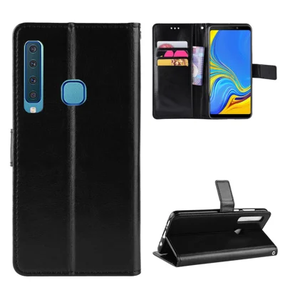 Crazy Horse Leather Wallet Cover for Samsung Galaxy A9 (2018) / A9 Star Pro / A9s - Black