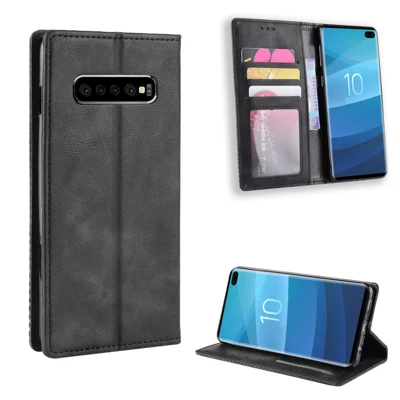 Vintage -style Leder Brieftasche Cover Für Samsung Galaxy S10 Plus - Schwarz