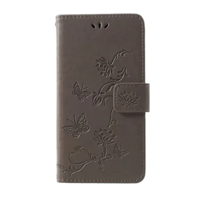 Imprint Butterfly Flower Wallet Leather Cover for Samsung Galaxy S10 - Grey