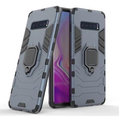Finger Ring Kickstand PC + TPU Hybrid Phone Cover for Samsung Galaxy S10 Plus - Dark Blue