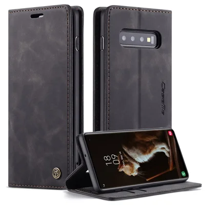CASEME 013 Series for Samsung Galaxy S10 PU Leather Case [Auto-absorbed] [Wallet Stand] - Black