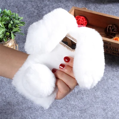 Rabbit Shape Fluffy Fur Coated Rhinestone TPU Case for Samsung Galaxy S10 - White