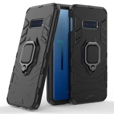 Cool Guard Ring Holder Kickstand PC TPU Hybrid Case for Samsung Galaxy S10e - Black