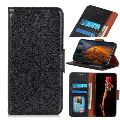 Nappastructuur Splitsleren Wallet Standhoes voor Samsung Galaxy A10 - Zwart