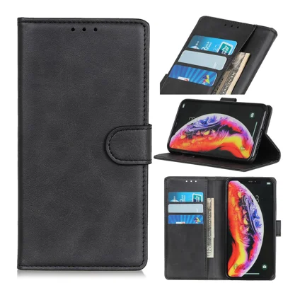 Matte PU Leather Wallet Stand Phone Case for Samsung Galaxy S10 5G - Black