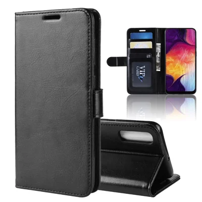 Crazy Horse Texture Magnetic Stand Leather Phone Shell for Samsung Galaxy A50 / A50s / A30s - Black