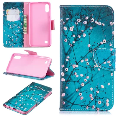 Lederen portemonneebehaart met patroon voor Samsung Galaxy A10 - Boom met bloemen