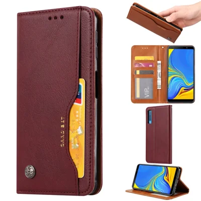 Auto-absorbed Classic PU Leather Cell Phone Case for Samsung Galaxy A70 - Wine Red
