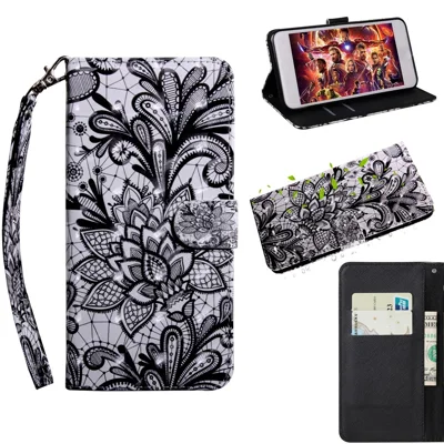 Light Spot Decor Patterned Leather Wallet Case for Samsung Galaxy A40 - Lace Flower