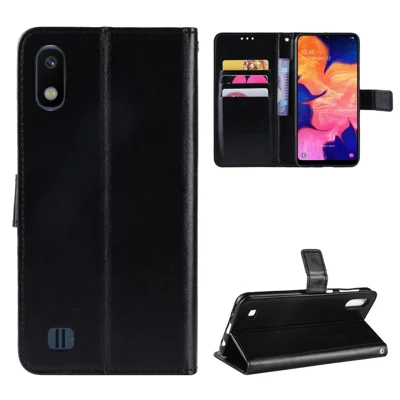 Crazy Horse lederen portemonnee-hoes met bandje voor Samsung Galaxy A10 - Zwart