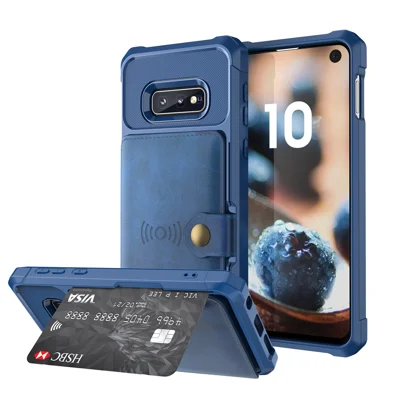 For Samsung Galaxy S10e PU Leather Coated TPU Wallet Kickstand Cover with Built-in Magnetic Sheet - Blue