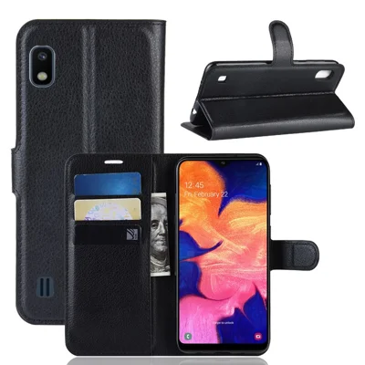 Litchi Skin PU Leather Wallet Mobieltelefoonhoesje voor Samsung Galaxy A10 - Zwart