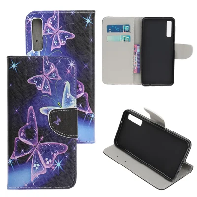 Pattern Printing Cross Texture Leather Wallet Case for Samsung Galaxy A70 - Vivid Butterflies