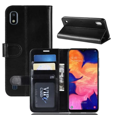 Crazy Horse portefeuille lederen mobiele hoes voor Samsung Galaxy A10 - Zwart