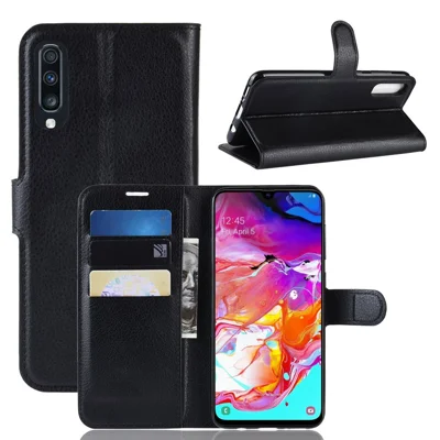 Кожаный бумажник на магнитной застёжке с подставкой для Samsung Galaxy A70 - чёрный