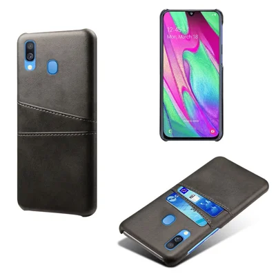 For Samsung Galaxy A40 PU Leather Coated PC Mobile Casing with Dual Card Slots - Black