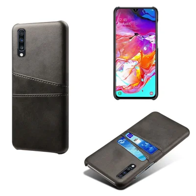 Dubbele kaartsleuven PU lederen beklede PC hoes voor Samsung Galaxy A70 - Zwart
