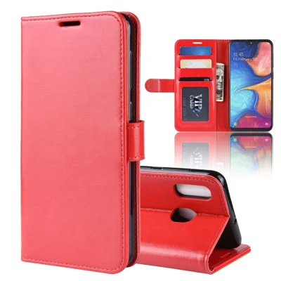 Crazy Horse PU Leather Stand Wallet Flip Case for Samsung Galaxy A20e - Red