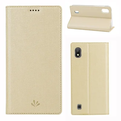 VILI DMX Cross Texture Stand Leerderen Cardholderhoes voor Samsung Galaxy A10 - Goud