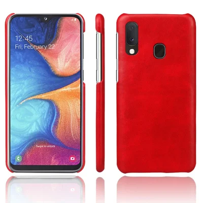 Crazy Horse PU Leather Coated Plastic Case for Samsung Galaxy A20e - Red